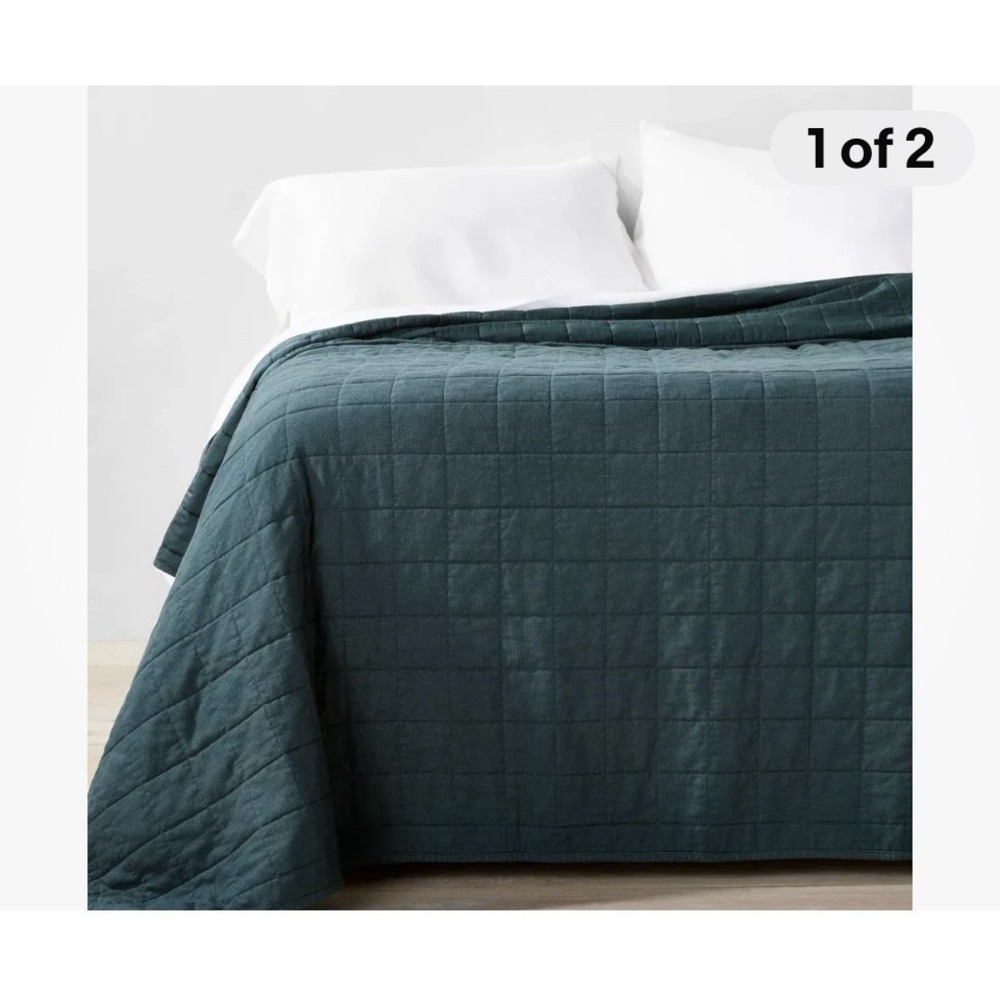 King Plus Heavyweight Linen Blend Quilt Dark Teal Blue - Casaluna: Woven
